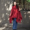 【林栖设计小店】流苏毛织披肩酒红色优雅百搭宽松2025秋冬新款高领斗篷上衣女2954006B 商品缩略图0