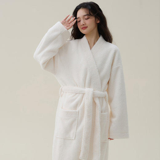 怡吾色纯色V领宽松保暖居家浴袍 | 男女款可选、加厚暖绒、保暖舒适 商品图5