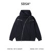 WT364SDSA男士秋冬新款痞帅男装潮牌磨边斜拉链设计连帽卫衣纯色百搭 商品缩略图1