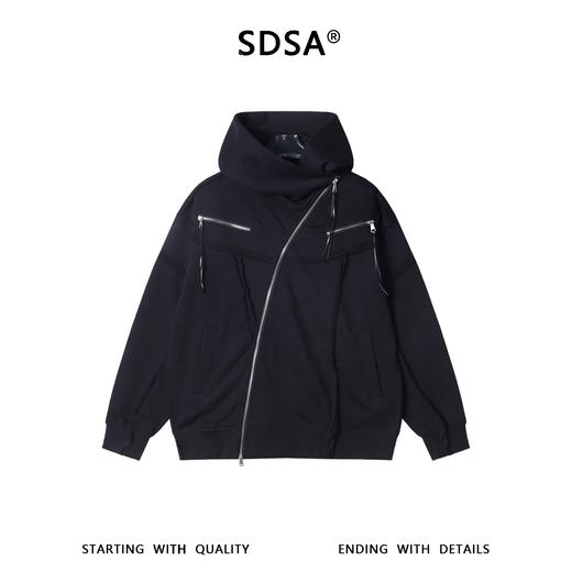 WT364SDSA男士秋冬新款痞帅男装潮牌磨边斜拉链设计连帽卫衣纯色百搭 商品图1