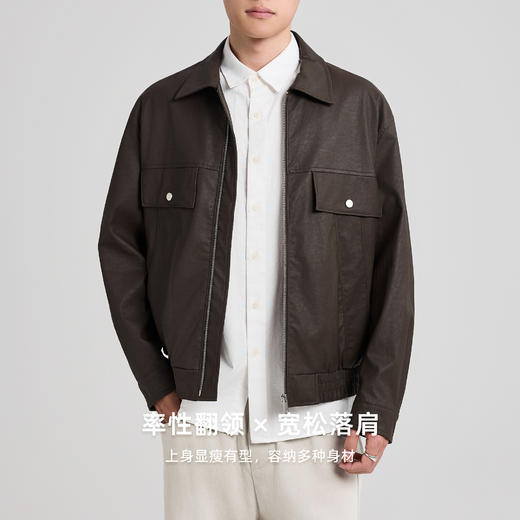 墨麦客男装2025秋季新款PU防风皮夹克男士复古做旧皮衣外套男。 商品图1
