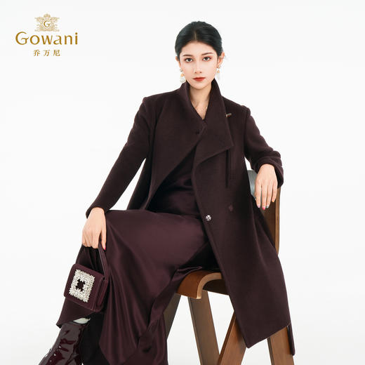 乔万尼2025冬新品100%绵羊毛不对称立领设计毛呢大衣ED4A770 商品图2