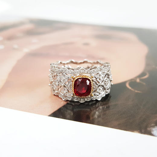 AU750收藏级白金豪镶钻镶天然宫廷风1.06克拉缅甸无烧绝地武士红色尖晶石戒指13号（皆取最大值） 231225HS60 商品图4
