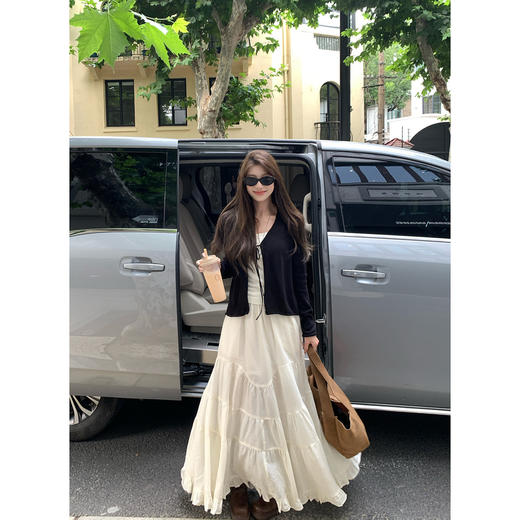 EKOOL 中长款长袖针织开衫女早秋新款宽松百搭薄款绑带短款上衣 商品图1