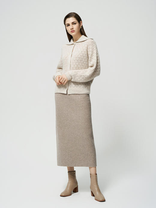 【羊绒+桑蚕丝镂空开衫】羊绒世家秋冬新品女士小翻领针织保暖外套 商品图2