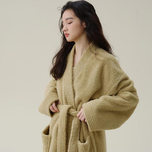 怡吾色纯色V领宽松保暖居家浴袍 | 男女款可选、加厚暖绒、保暖舒适 商品图4