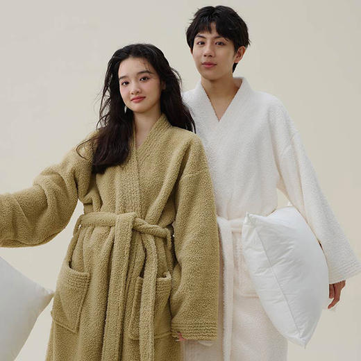 怡吾色纯色V领宽松保暖居家浴袍 | 男女款可选、加厚暖绒、保暖舒适 商品图8