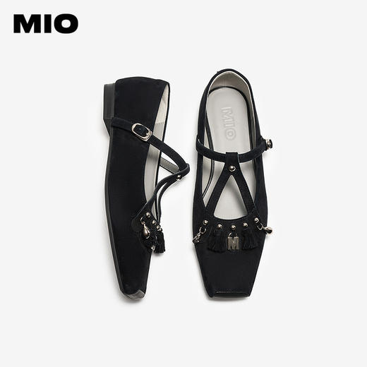 MIO米奥2026春季新款玛丽珍鞋方头低跟T字带扣带流苏浅口单鞋女鞋M261440727 商品图3
