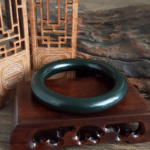 【天然正品】天然收藏级新疆料细腻圆条油润度佳塔青58号和田玉手镯 171225NJS59 商品图2