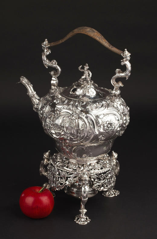 独角鹿西洋古董18世纪中期英国William Grundy银器制作工坊出品Chinoiserie中国风东方人物主题纯银精雕温水壶 商品图1