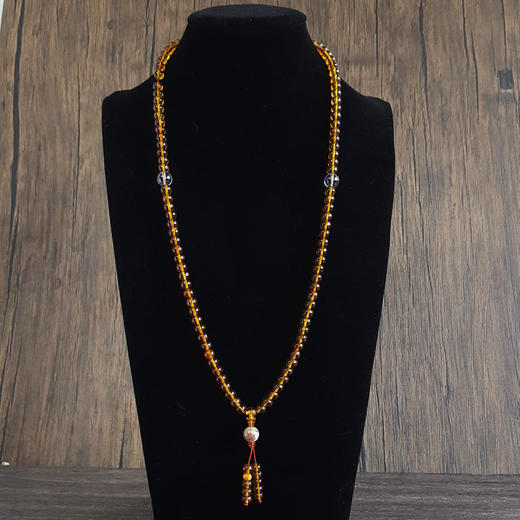 【天然正品】天然约7MM无杂裂108颗抚顺矿珀琥珀圆珠吊坠项链 64CM 011225JJ04 商品图8