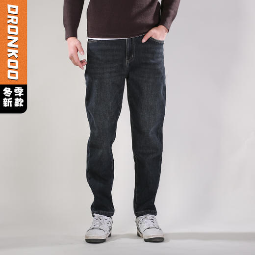 DRONKOO 2025 织带腰带表袋刺绣字母复合绒厚牛仔长裤 商品图0