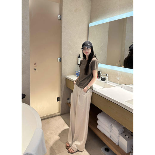 EKOOL「百穿不腻匹马棉」 凉感U领短袖T恤女夏季宽松显瘦圆领上衣 商品图0