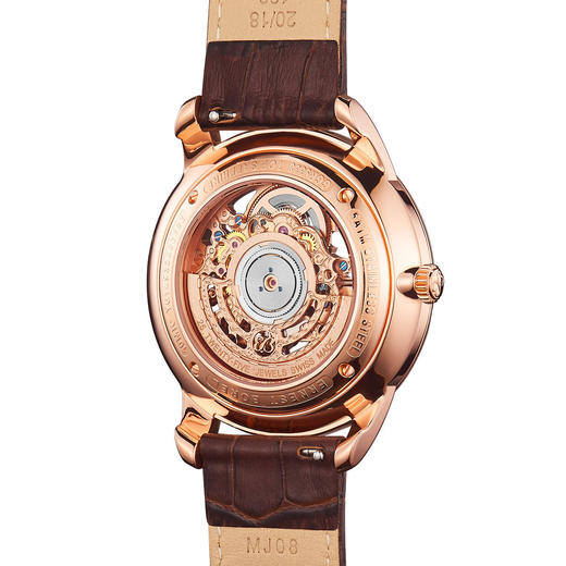 E76401620021014 依波路ERNEST BOREL 【11颗真钻】镀18K玫瑰金镂空表盘皮带自动机械男士手表男 商品图1