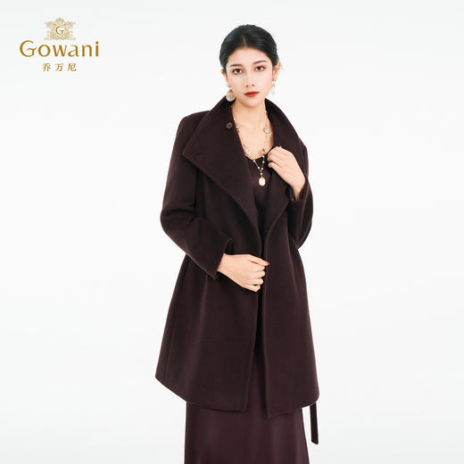 乔万尼2025冬新品100%绵羊毛不对称立领设计毛呢大衣ED4A770 商品图3