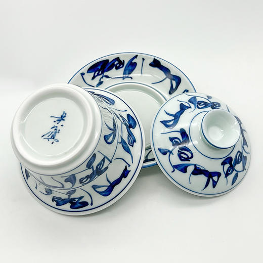 俊德丨 景德镇瓷 经典手绘刀字纹 老茶花纹 青花瓷盖碗 160ml 商品图6