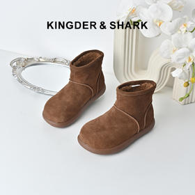 经典鲨2025年冬专柜新品牛皮革平底羊羔毛保暖抗寒雪地靴女KW392-558081