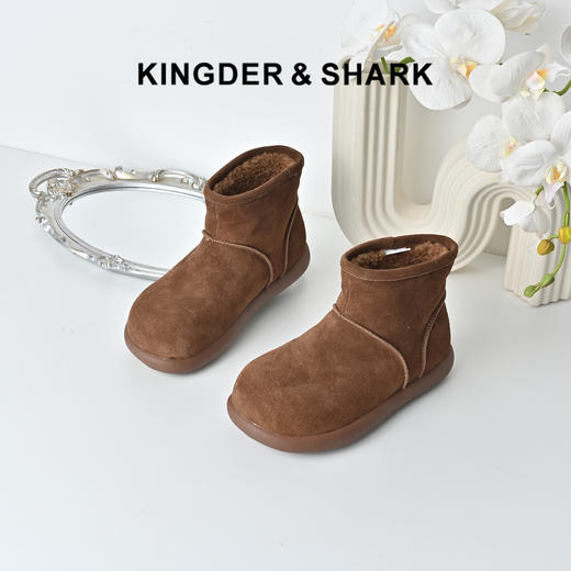 经典鲨2025年冬专柜新品牛皮革平底羊羔毛保暖抗寒雪地靴女KW392-558081 商品图0