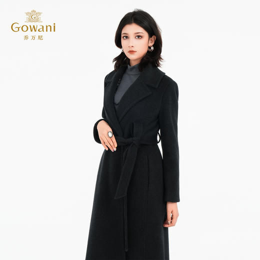 乔万尼2025冬两色可选100%绵羊毛高智感收腰长款毛呢大衣ED4A830 商品图2
