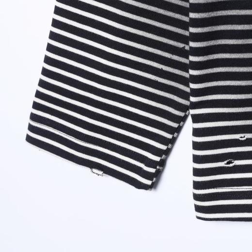 8230SDSA男士秋冬新款痞帅男装韩版撞色破洞泼墨条纹圆领长袖T恤百搭 商品图4