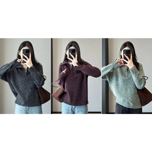 独家高货多彩花纱【老钱风空气感半拉链针织衫】澳洲100%羊毛纱线！毛质细密丰盈~上身效果松弛有气质WD 商品图0