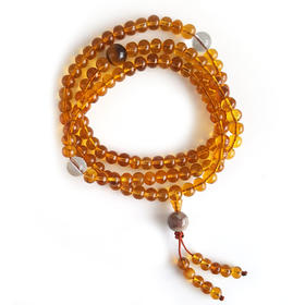 【天然正品】天然约7MM无杂裂108颗抚顺矿珀琥珀圆珠吊坠项链 64CM 011225JJ04