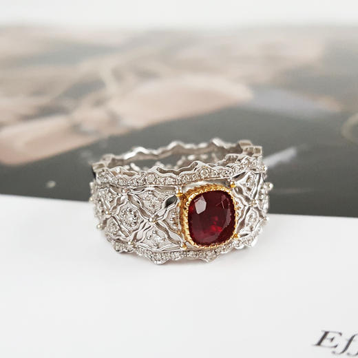 AU750收藏级白金豪镶钻镶天然宫廷风1.06克拉缅甸无烧绝地武士红色尖晶石戒指13号（皆取最大值） 231225HS60 商品图2