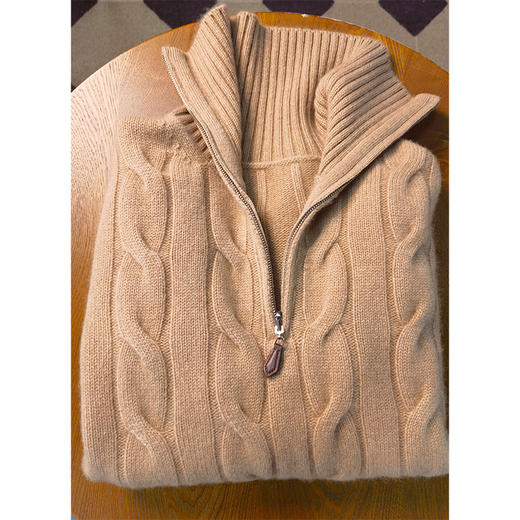 【非质量问题不退】英伦绅士 LOR* PIAN*A同款男士家属款 100%羊绒大翻领半拉链套头衫 重磅590g厚实绞花 质感可媲美柜货5位数 商品图2