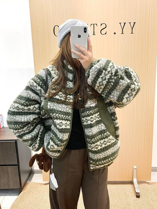 加绒加厚~2025费尔岛提花分割羊羔毛外套女秋冬宽松保暖棉服！ 商品图1