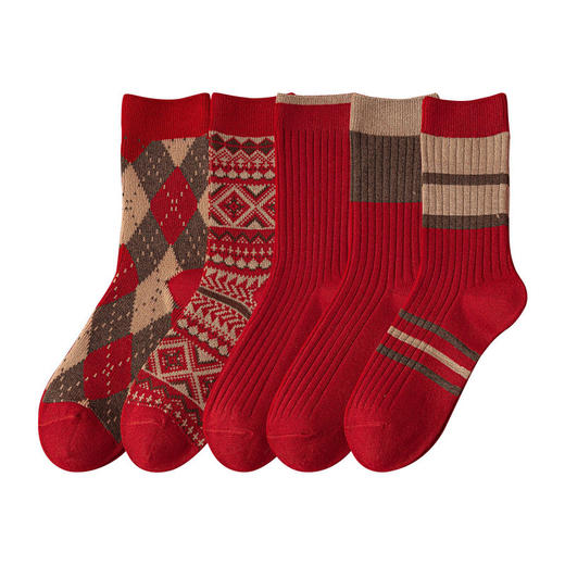 【迎好运！9.9抢3双新年鸿运袜子】冬天加厚中筒袜 红色民族风百搭新年喜庆鸿运袜 弹力足不勒脚 亲肤柔软 商品图4