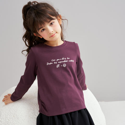 笛莎Deesha 2026春季女童基础印花腰间抽褶长袖T恤 商品图1