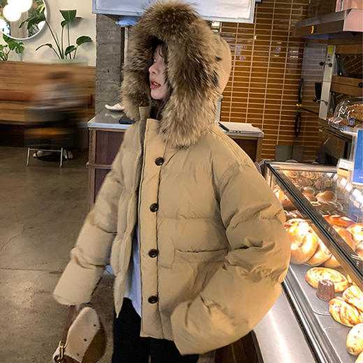 西遇大毛领连帽短款棉服外套女冬季新款保暖加厚小个子面包服SS051990 商品图4