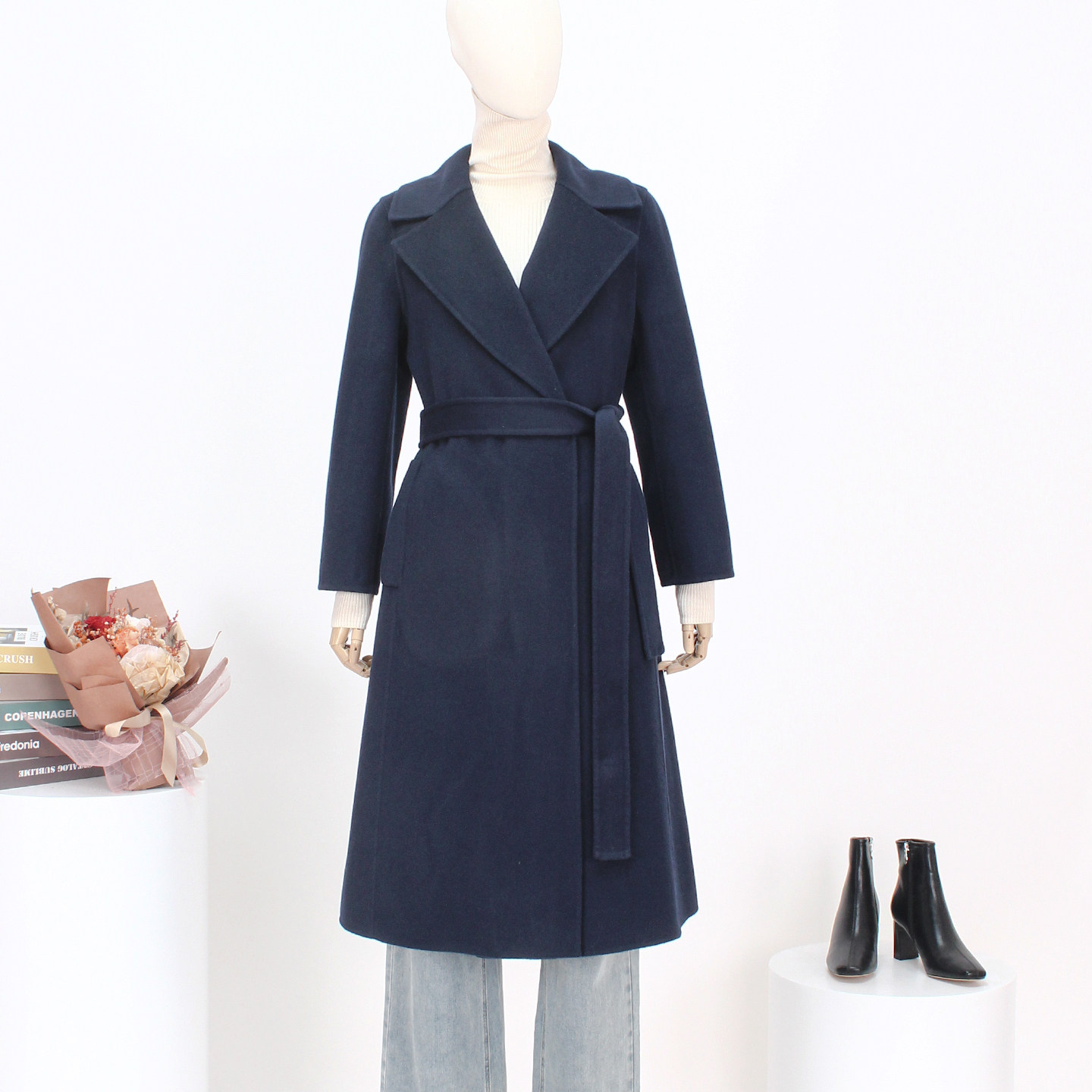 FOCALS福柯斯新款简约休闲纯色羊毛双面呢长款大衣外套F2YDK821B5