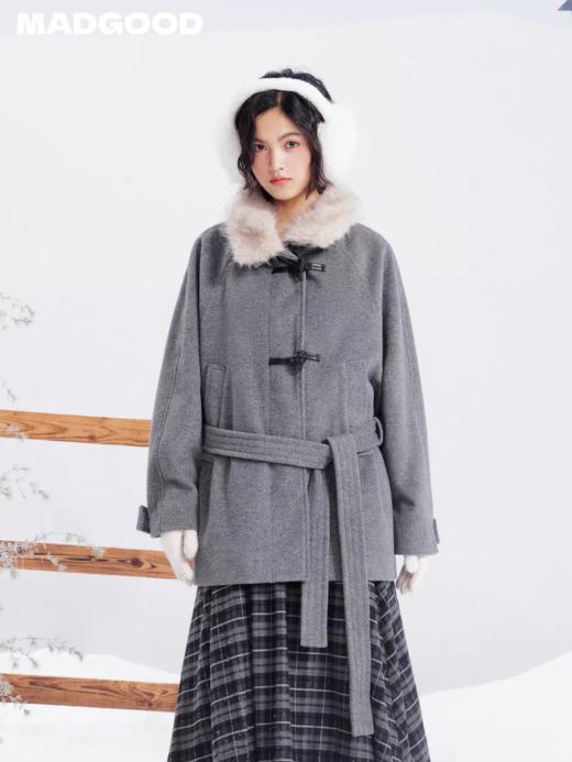 马得工地/MDGDWT141445/毛领呢料腰部绑带大衣 商品图3