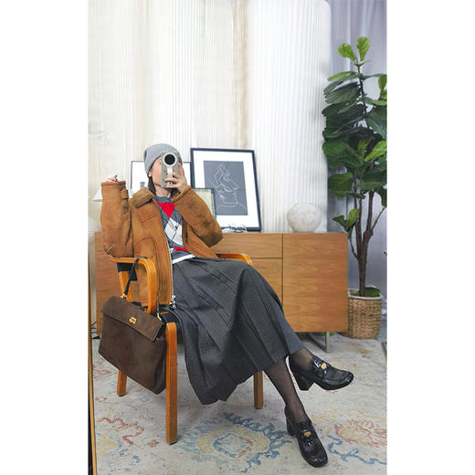 【贝拉推荐】夜间咖啡馆 文艺深灰小格纹百褶裙 精纺羊毛显瘦百搭 橡筋松紧腰头 商品图1