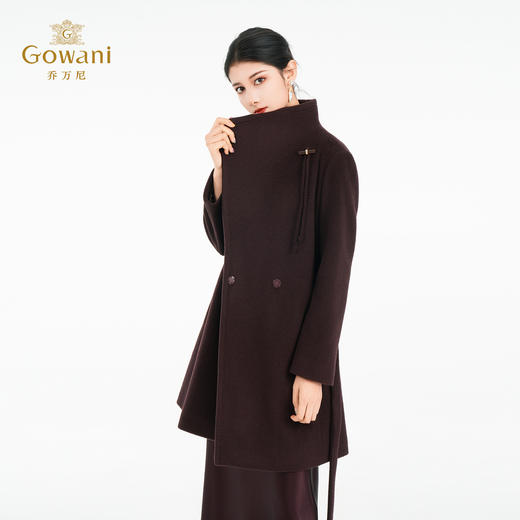 乔万尼2025冬新品100%绵羊毛不对称立领设计毛呢大衣ED4A770 商品图1