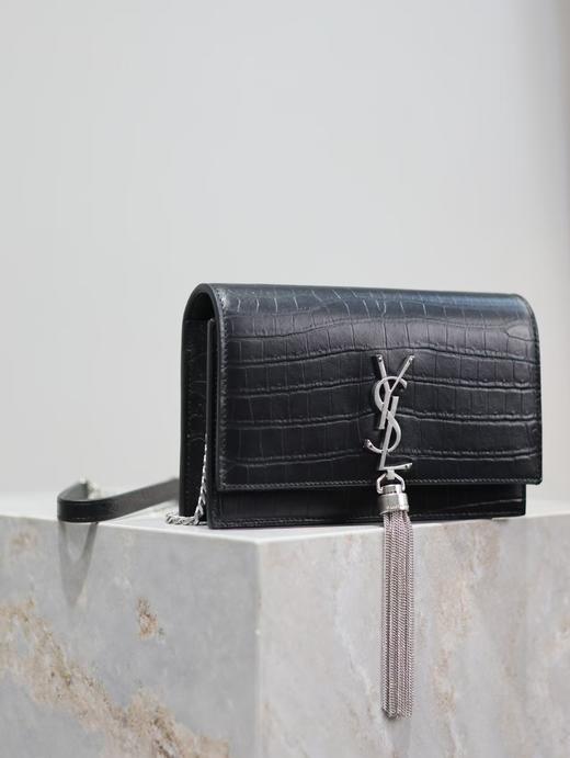 圣罗兰 【永恒经典】黑色银扣哑光鳄鱼纹 Kate_流苏链条包（LZ） 商品图3