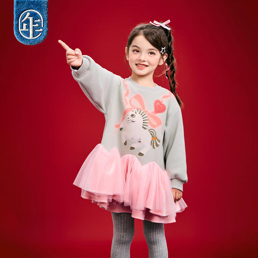 年衣童装长袖连衣裙冬季新款女童加厚生肖马年蓬蓬利马有连衣裙 商品图3