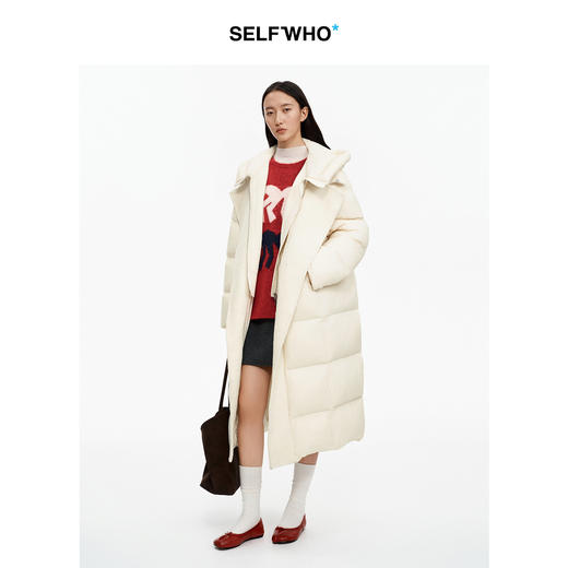 SELFWHO90白鸭绒羊羔绒毛织拼接羽绒服女2025冬新款保暖长款外套 商品图2