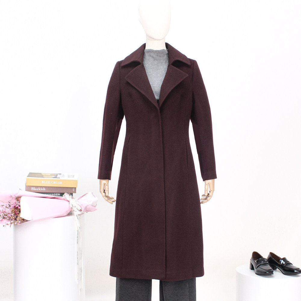 FOCALS新款简约时尚修身显瘦暗扣中长款毛呢大衣外套FYQDK710