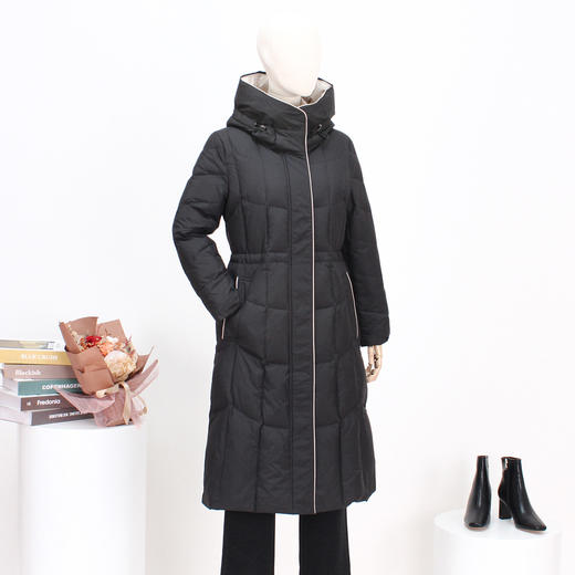 FOCALS冬季新款撞色拼接修身连帽保暖长款羽绒服FRRDD679N1 商品图2