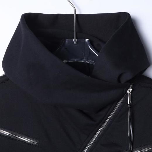 WT364SDSA男士秋冬新款痞帅男装潮牌磨边斜拉链设计连帽卫衣纯色百搭 商品图2