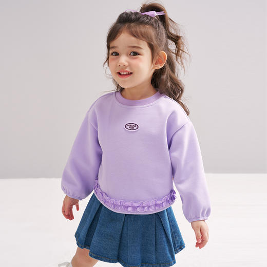 笛莎Deesha 2026春季女童基础简约甜美木耳边装饰卫衣 商品图2