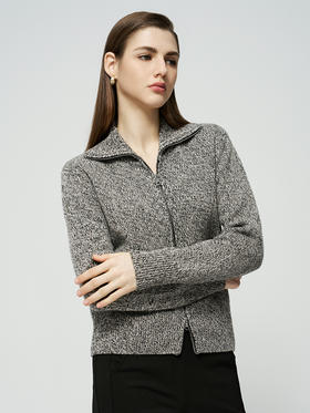 【双拉链混色羊绒开衫】羊绒世家秋冬新品女士100%山羊绒针织开衫外套