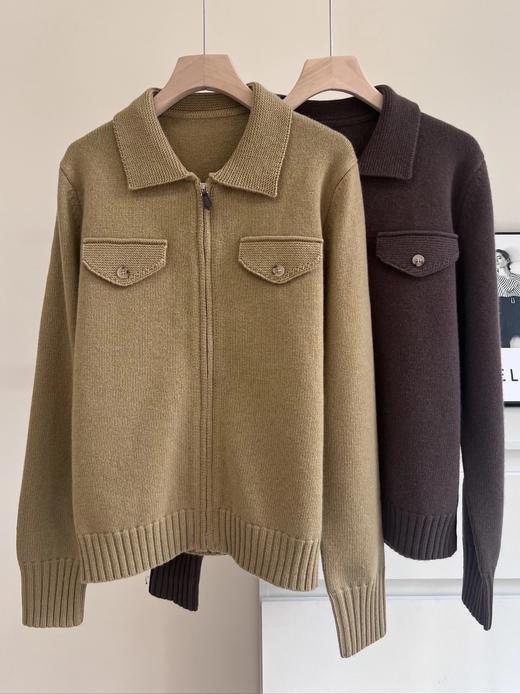 蔡卓妍同款【高奢感老钱风翻领拉链复古羊毛针织外套】2色可选~甄选100%羊毛，纤维柔糯细腻，亲肤性与垂坠感兼备，姐妹们闭眼入WD 商品图8