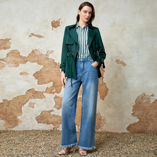 EITIE爱特爱简约通勤百搭抽绳收腰显瘦风衣外套2025春季新款8104804 商品图1