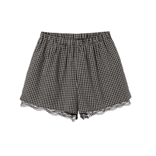 EKOOL衣库 蕾丝花边棉麻高腰短裤女夏季松紧腰宽松百搭显瘦休闲裤 商品图3