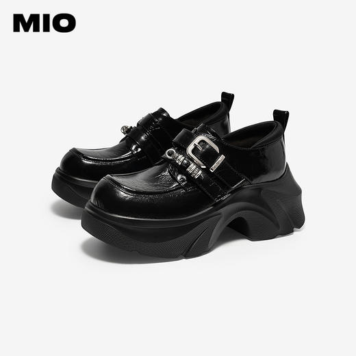 MIO米奥甜酷小皮鞋2026春季新款厚底增高黑色复古通勤运动乐福鞋M261561544 商品图2