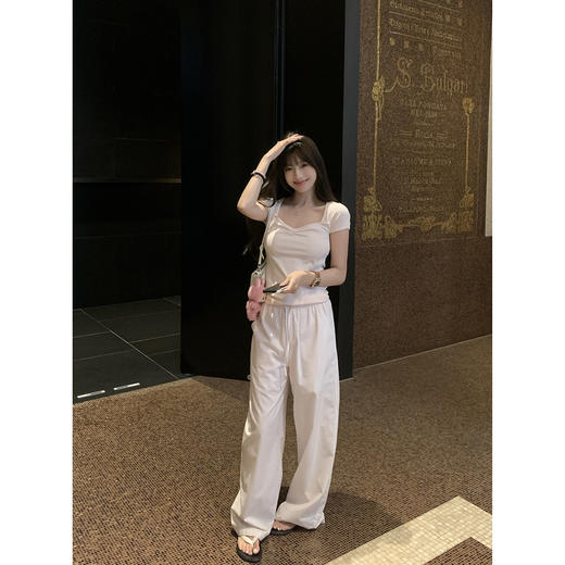 EKOOL衣库 方领短袖T恤女夏季2025新款抽褶设计百搭显瘦休闲上衣 商品图2