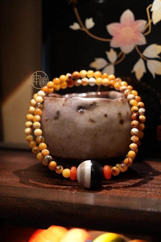 药师珠配原蜡圆珠项链 商品图0